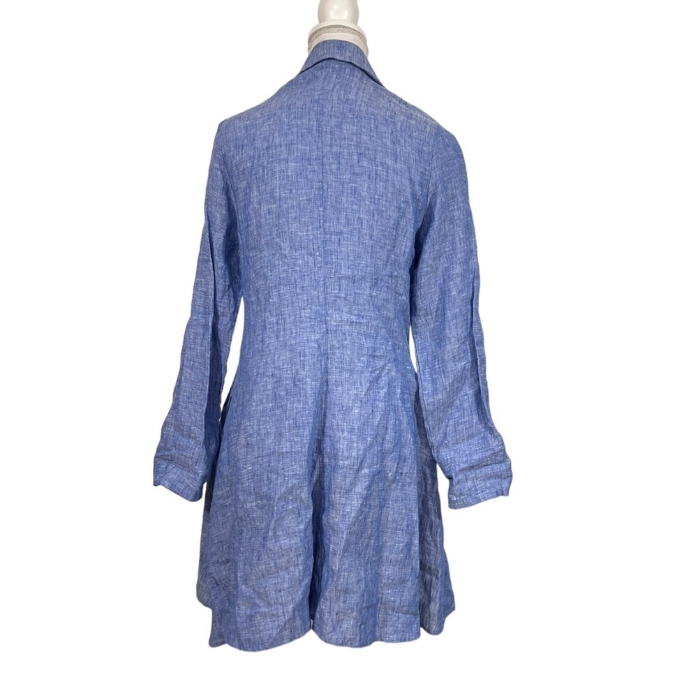 Chalet et Ceci Women’s Medium Blue Linen Lagenlook Tunic A Line Swing Hi Lo Hem - Picture 3 of 9